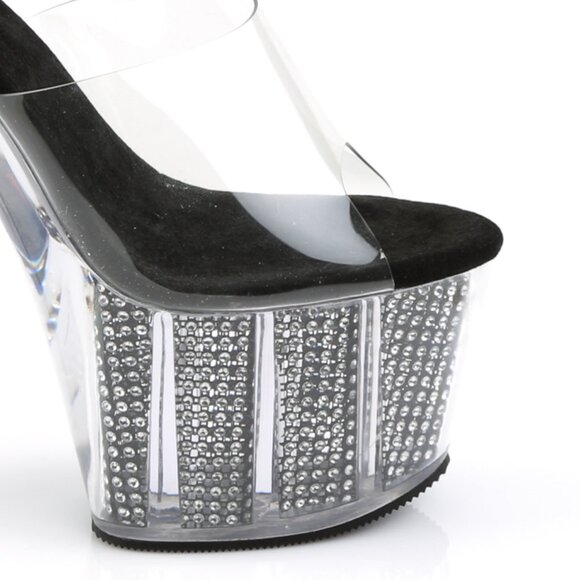 Clear Rhinestone Platform Mules with Black Footbed - Picture 5 of 5